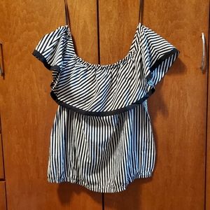 INC Blouson Hem Black & White Off-the-Shoulder Top, 2X